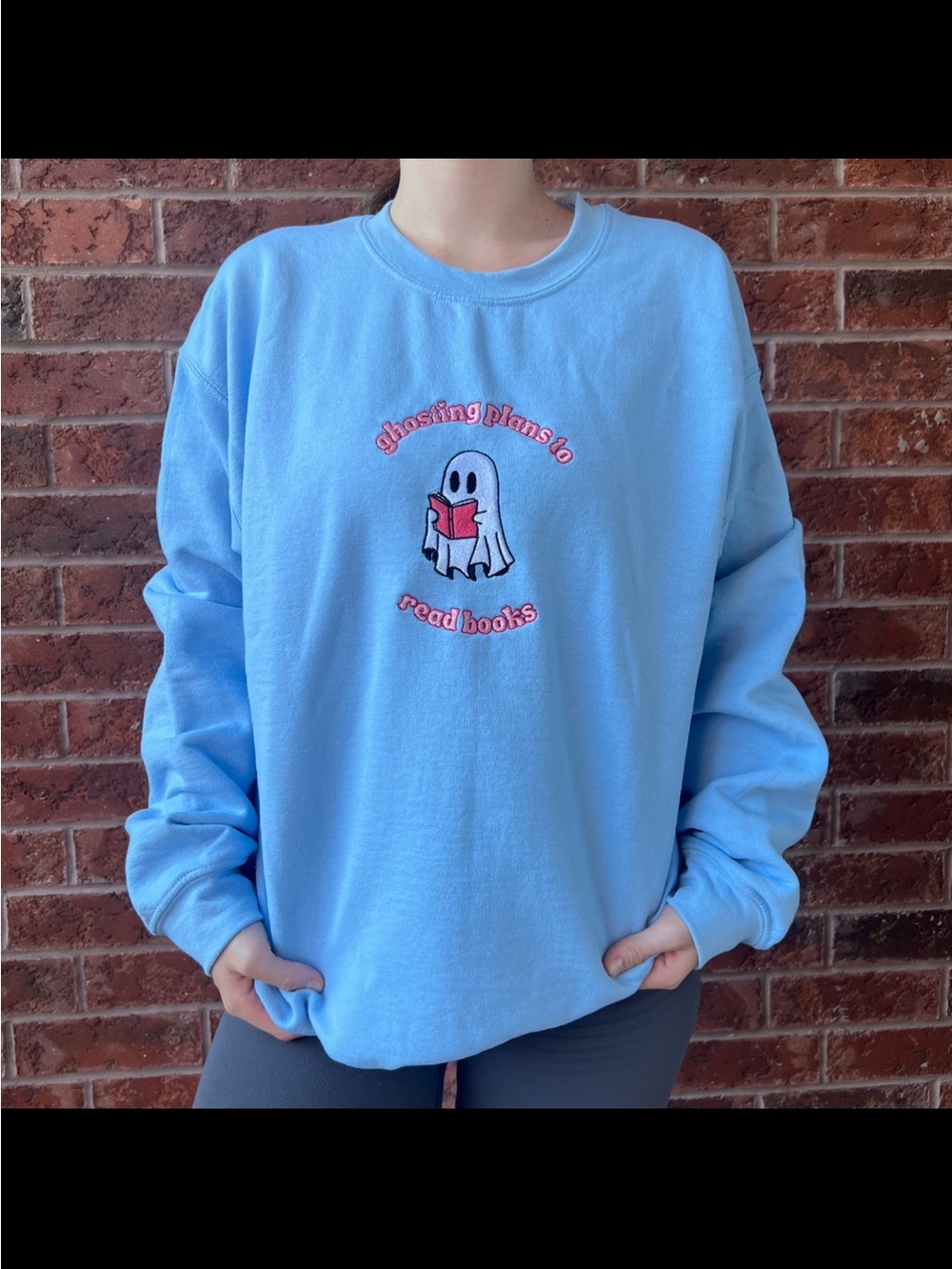 Blue Ghost Reading Graphic Crewneck Sweatshirt